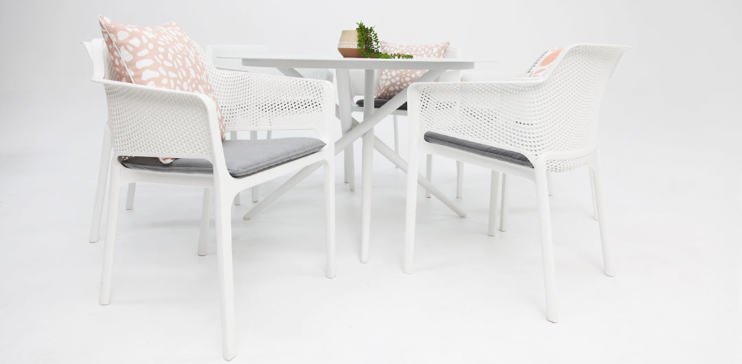 Persia Bailey Armchair Round 7pc Dining Setting - White