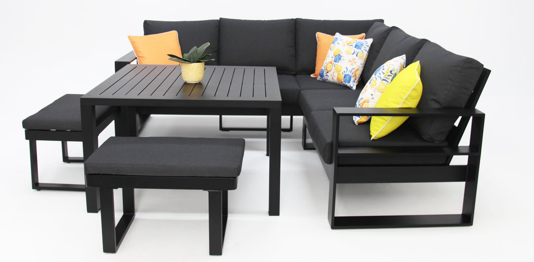 Quaynor Corner Lounge Setting with Footstools - Black
