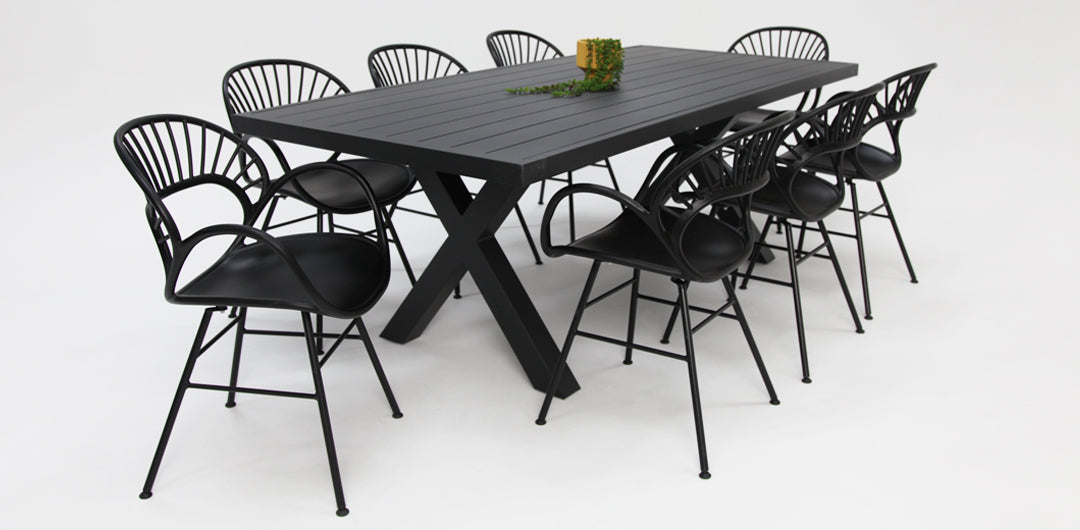 Ravenne Fantail 9pc Dining Setting - Black