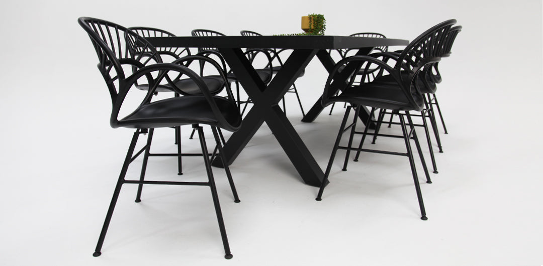 Ravenne Fantail 9pc Dining Setting - Black