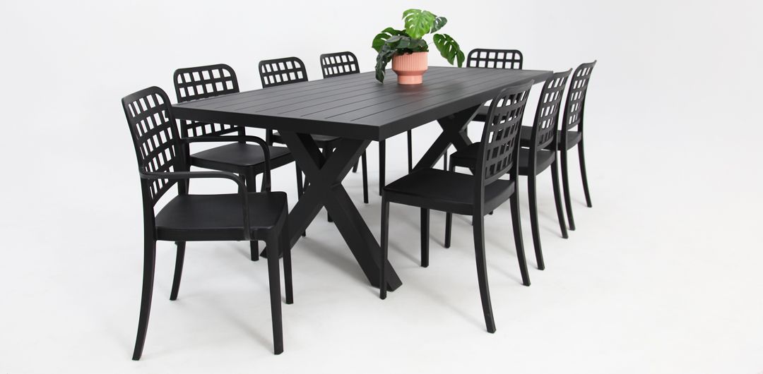 Ravenne Frankie 9pc Dining Setting with 2 x Armchairs - Black