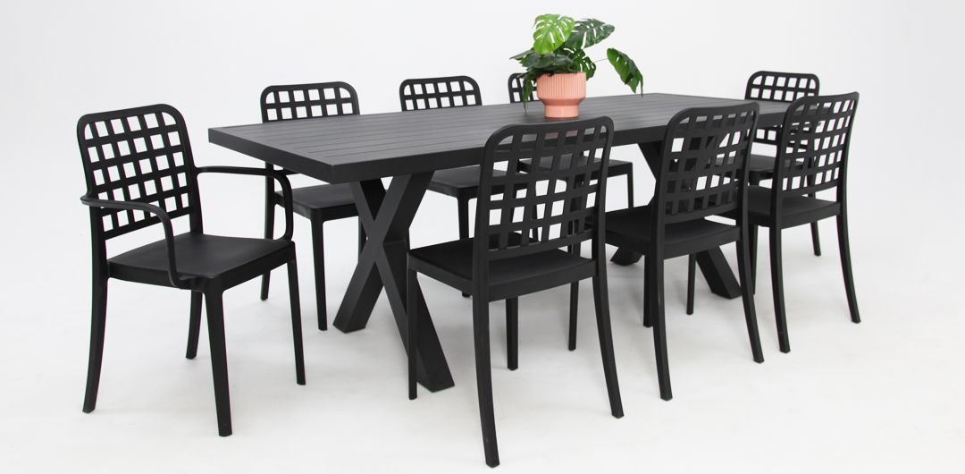 Ravenne Frankie 9pc Dining Setting with 2 x Armchairs - Black