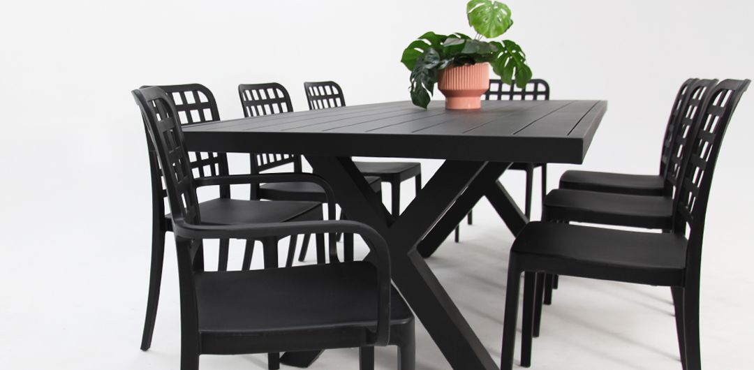 Ravenne Frankie 9pc Dining Setting with 2 x Armchairs - Black