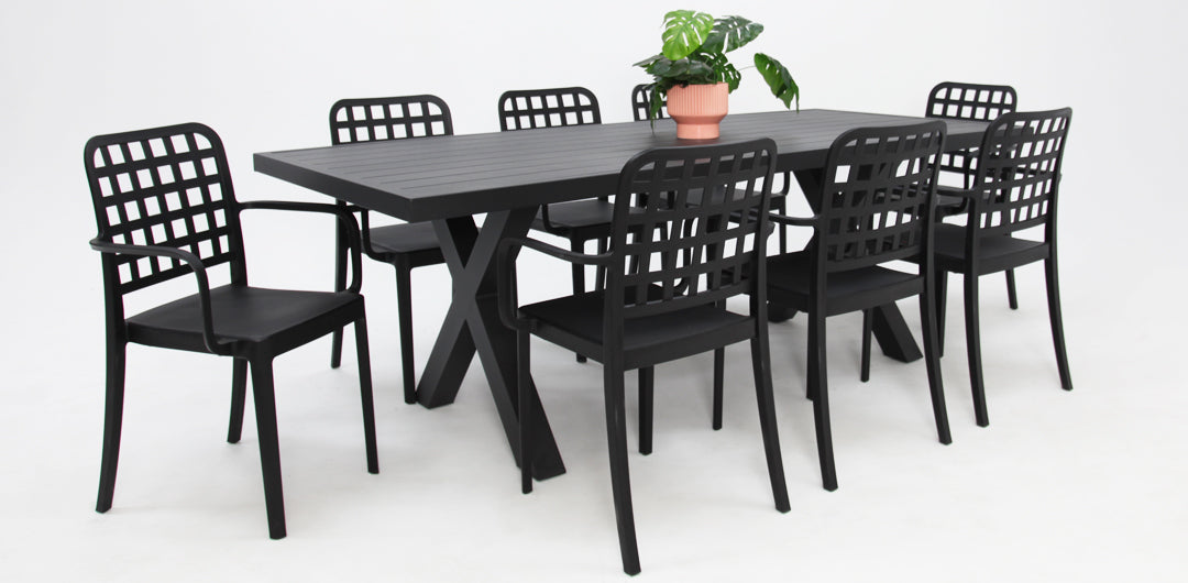 Ravenne Frankie 9pc Armchair Dining Set - Black