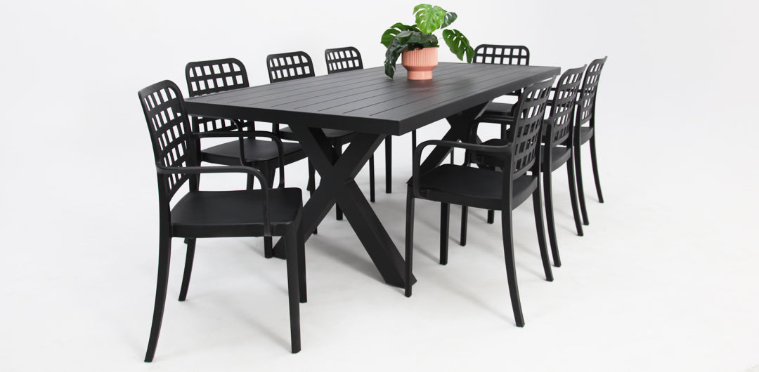 Ravenne Frankie 9pc Armchair Dining Set - Black