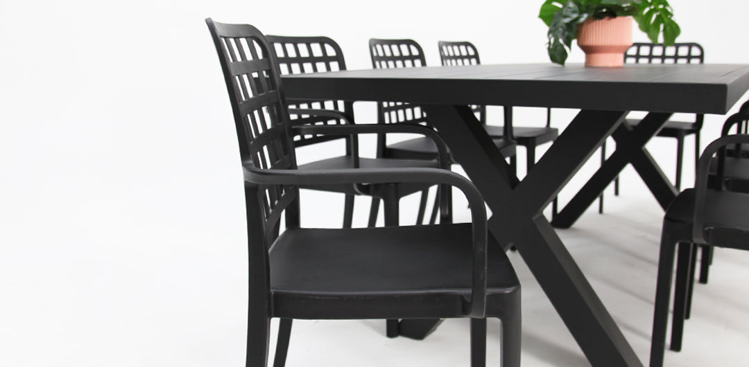 Ravenne Frankie 9pc Armchair Dining Set - Black