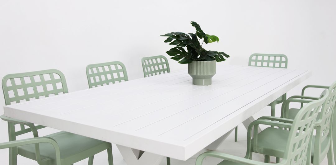 Ravenne Frankie Armchair 9pc Dining Set - White Green
