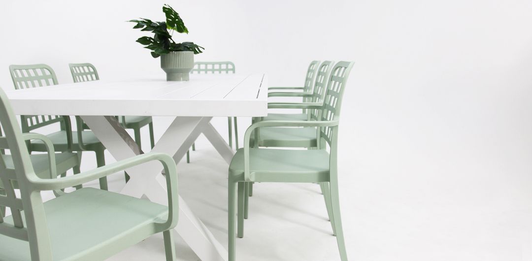 Ravenne Frankie Armchair 9pc Dining Set - White Green