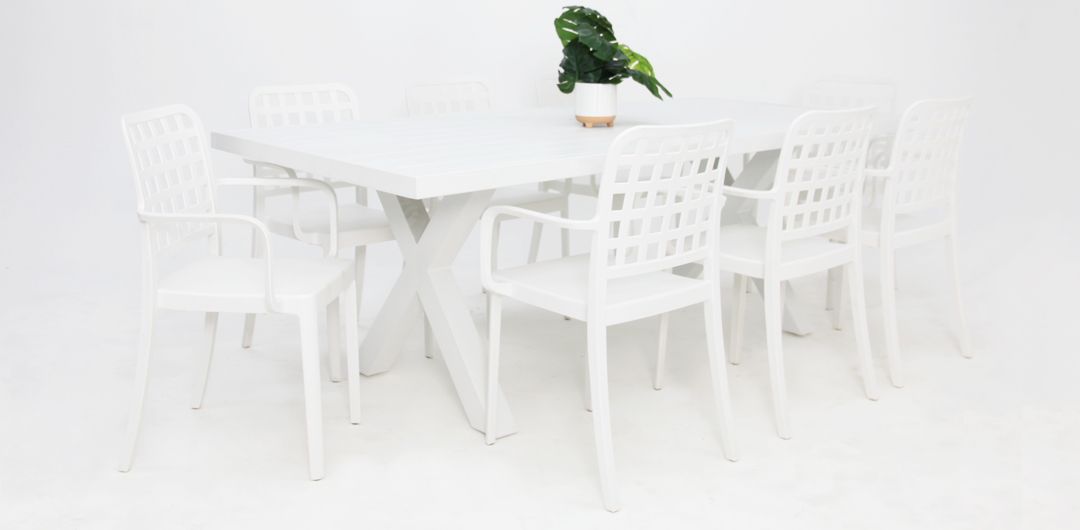 Ravenne Frankie 9pc Armchair Dining Set - White