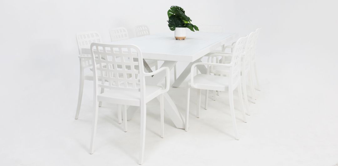 Ravenne Frankie 9pc Armchair Dining Set - White