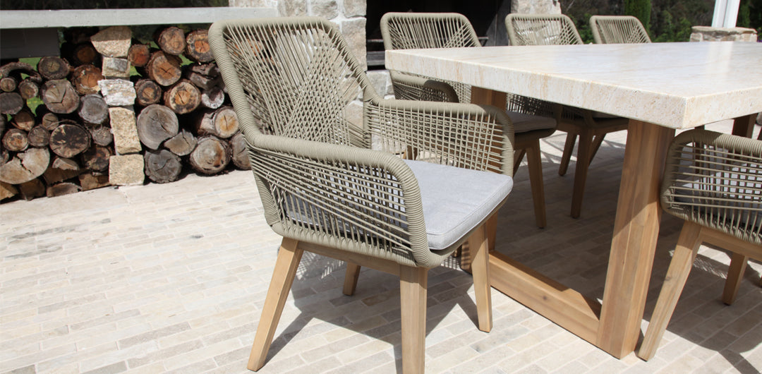 Veltis Albenga 9pc Travertine Dining Setting