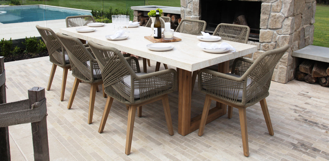 Veltis Albenga 9pc Travertine Dining Setting