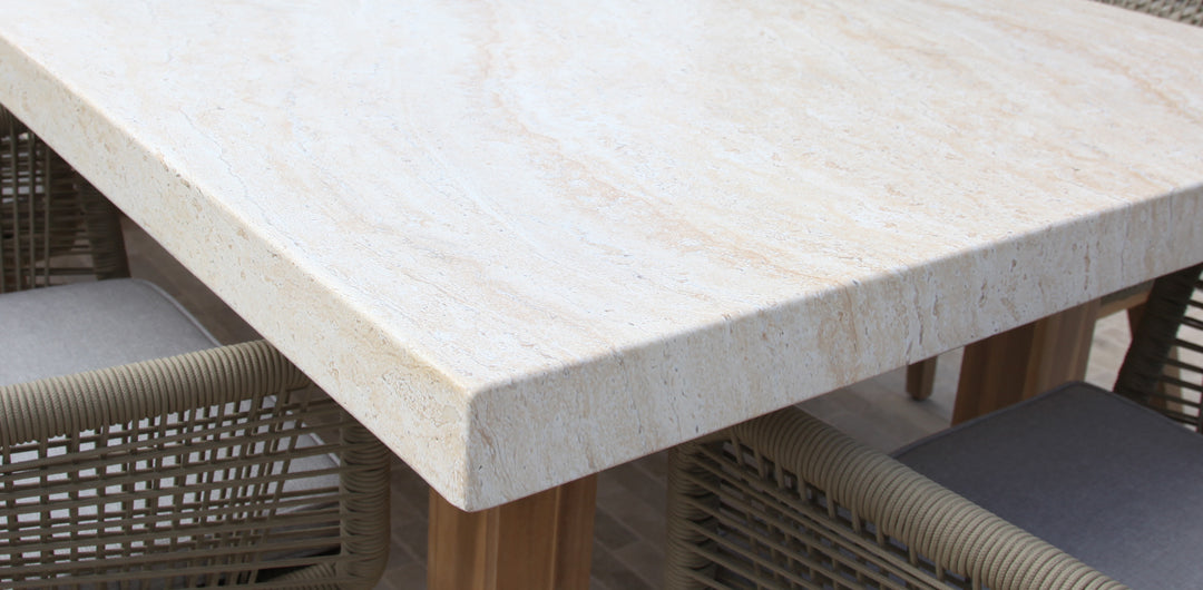 Veltis Albenga 9pc Travertine Dining Setting