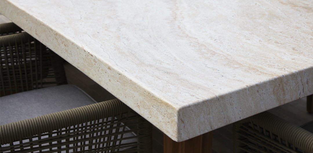 Veltis Albenga 9pc Travertine Dining Setting