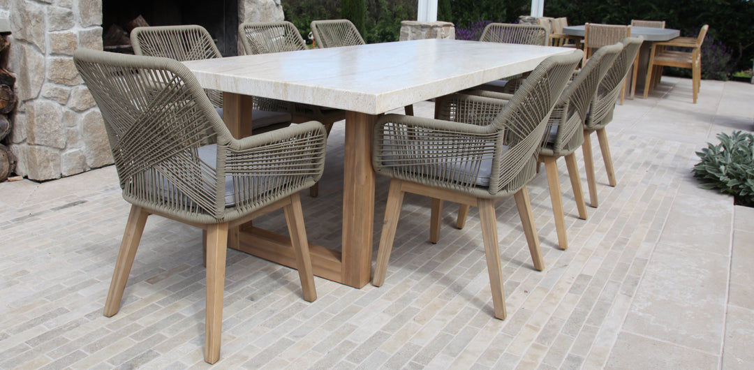 Veltis Albenga 9pc Travertine Dining Setting