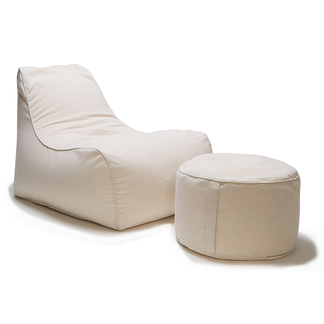 Deluxe Lounger and Round Pouf Beige