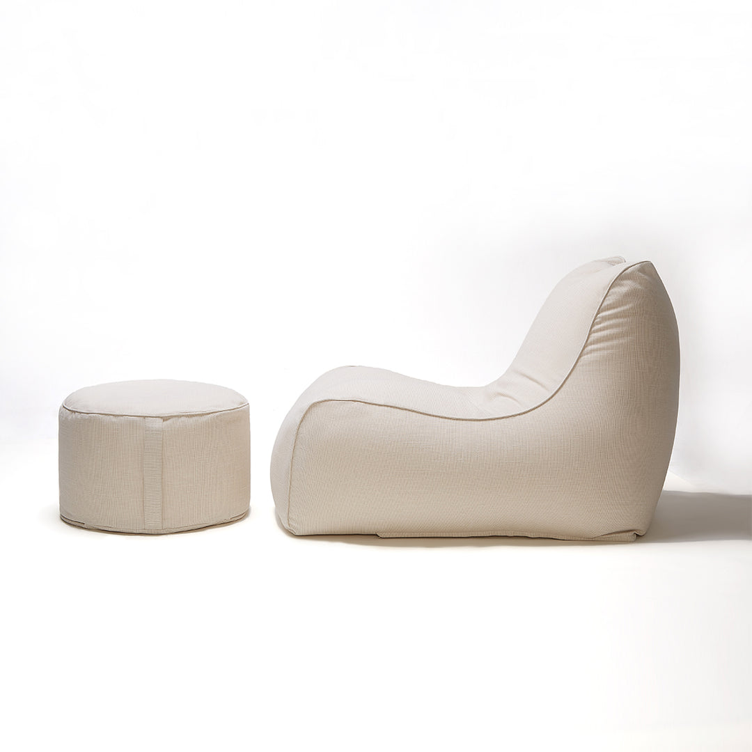 Deluxe Lounger and Round Pouf Beige