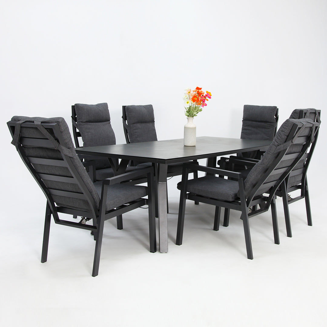 Athens 7pc Reclining Dining Setting - Gunmetal
