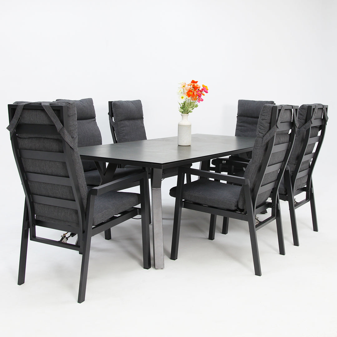 Athens 7pc Reclining Dining Setting - Gunmetal
