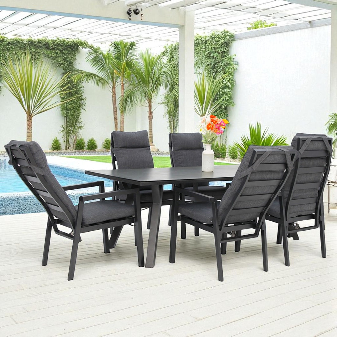 Athens 7pc Reclining Dining Setting - Gunmetal