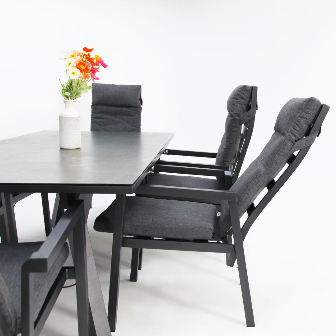 Athens 7pc Reclining Dining Setting - Gunmetal