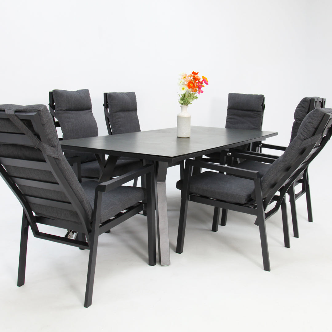 Athens 7pc Reclining Dining Setting - Gunmetal