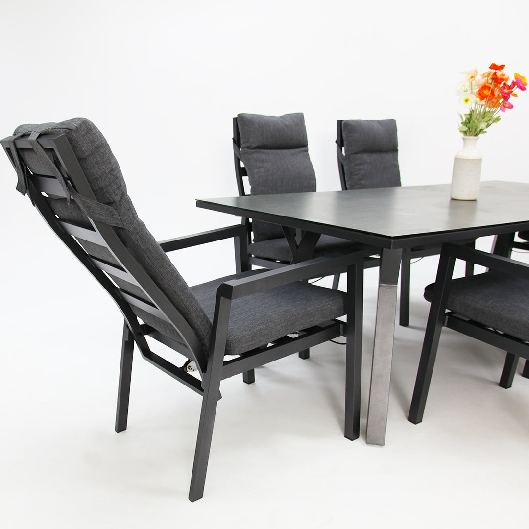 Athens 7pc Reclining Dining Setting - Gunmetal