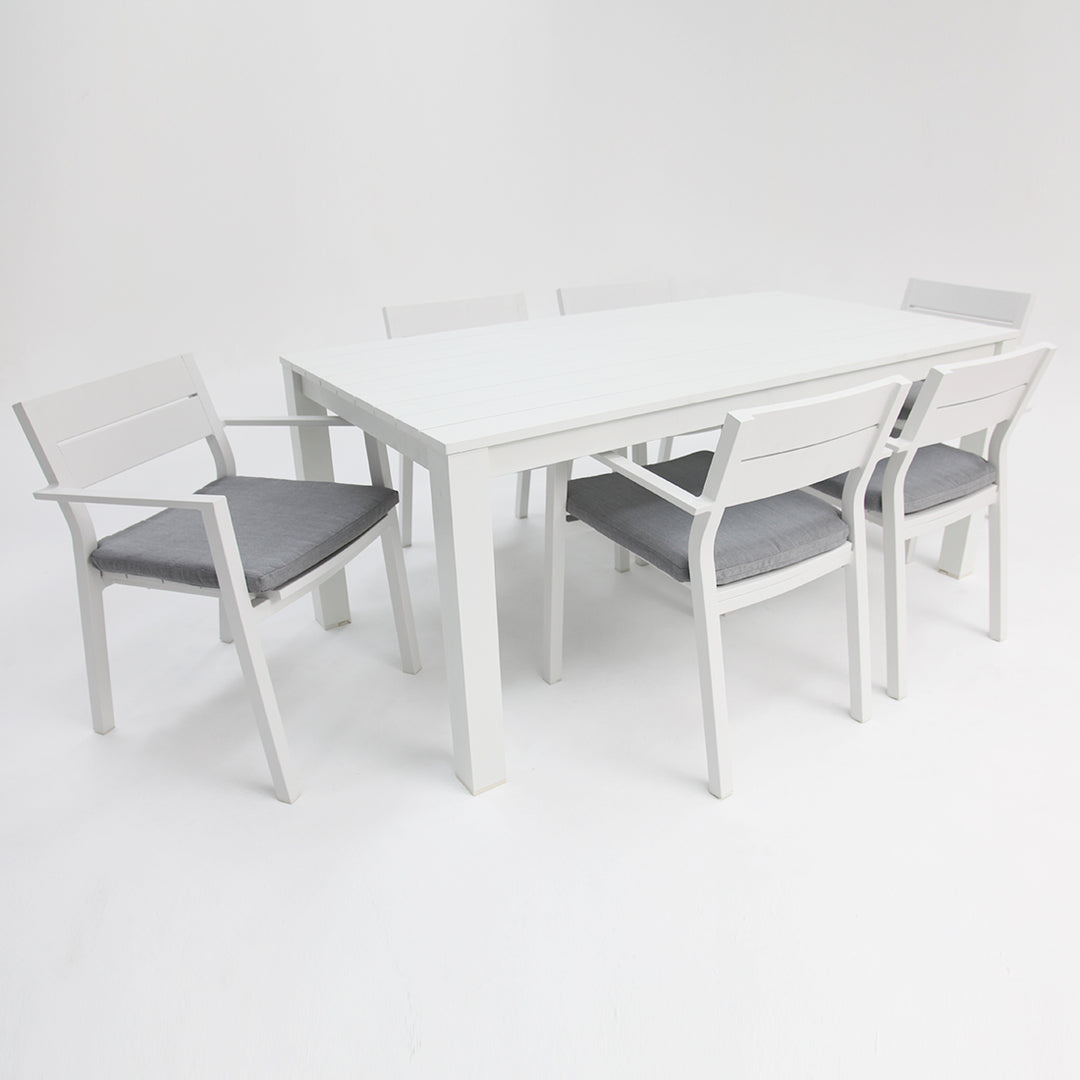 Dallas 7pc Aluminium Dining Setting - White