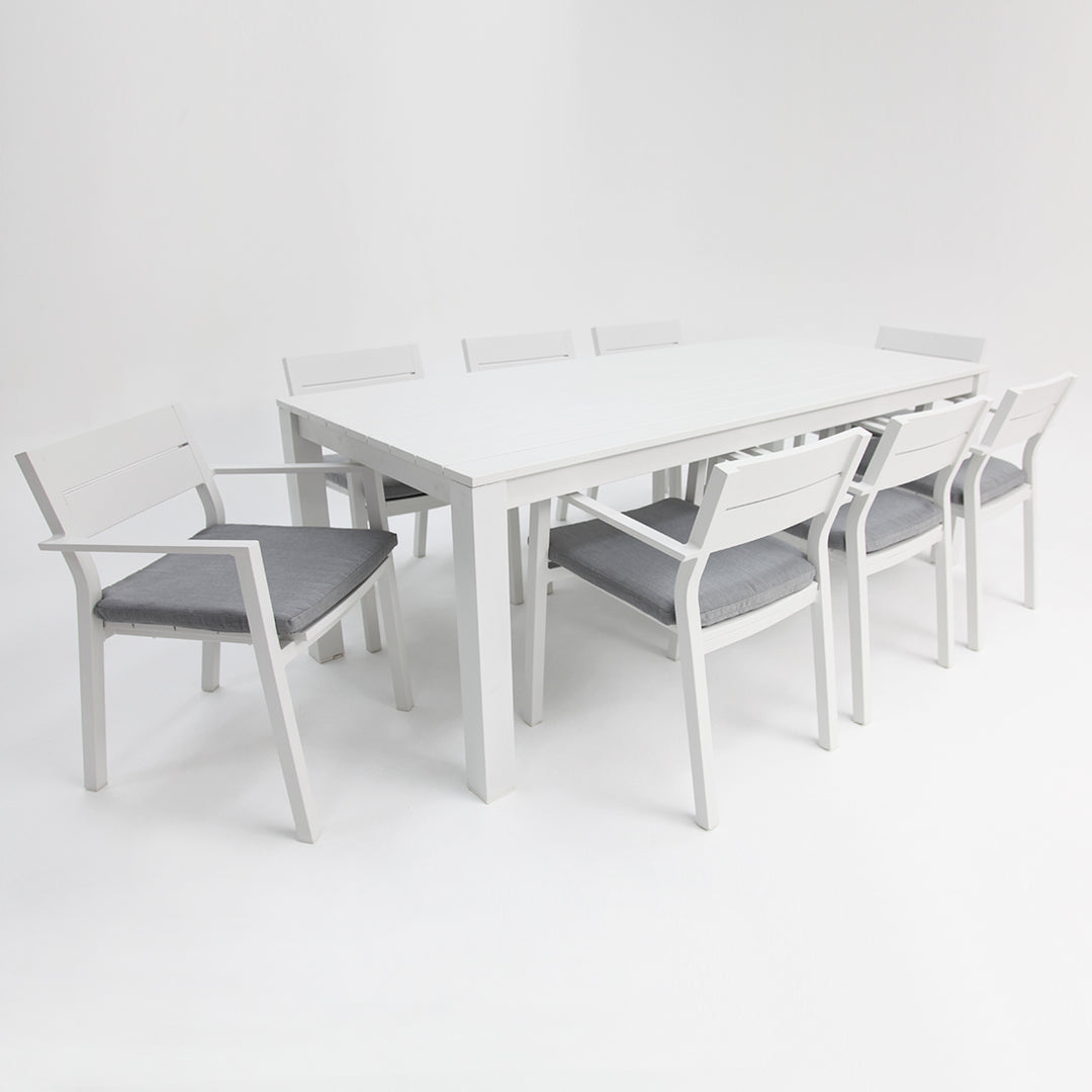 Dallas 9pc Aluminium Dining Setting - White