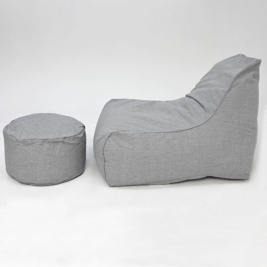 Deluxe Lounger and Round Pouf Light Grey