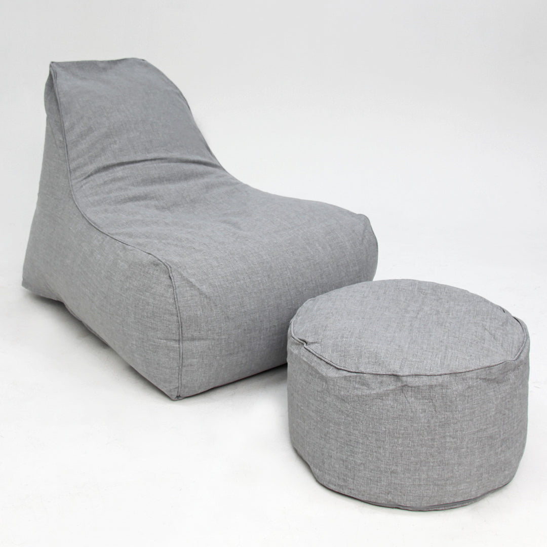 Deluxe Lounger and Round Pouf Light Grey