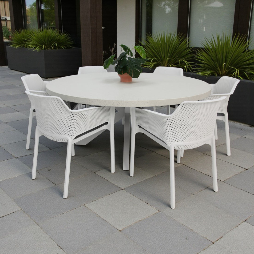 Drift Bailey Armchair Round 7pc Terrazzo Dining Setting