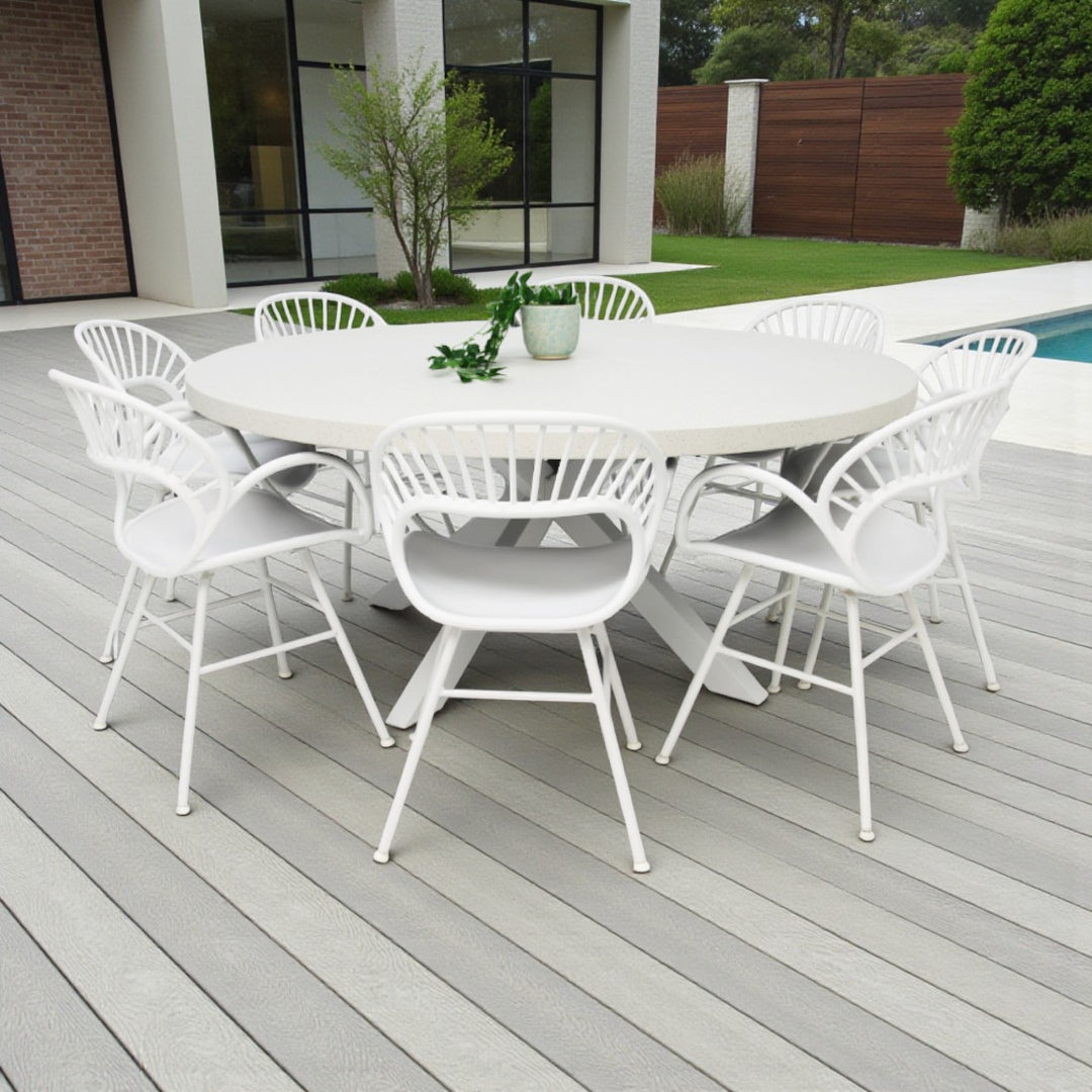 Drift Fantail Round 9pc Terrazzo Dining Setting