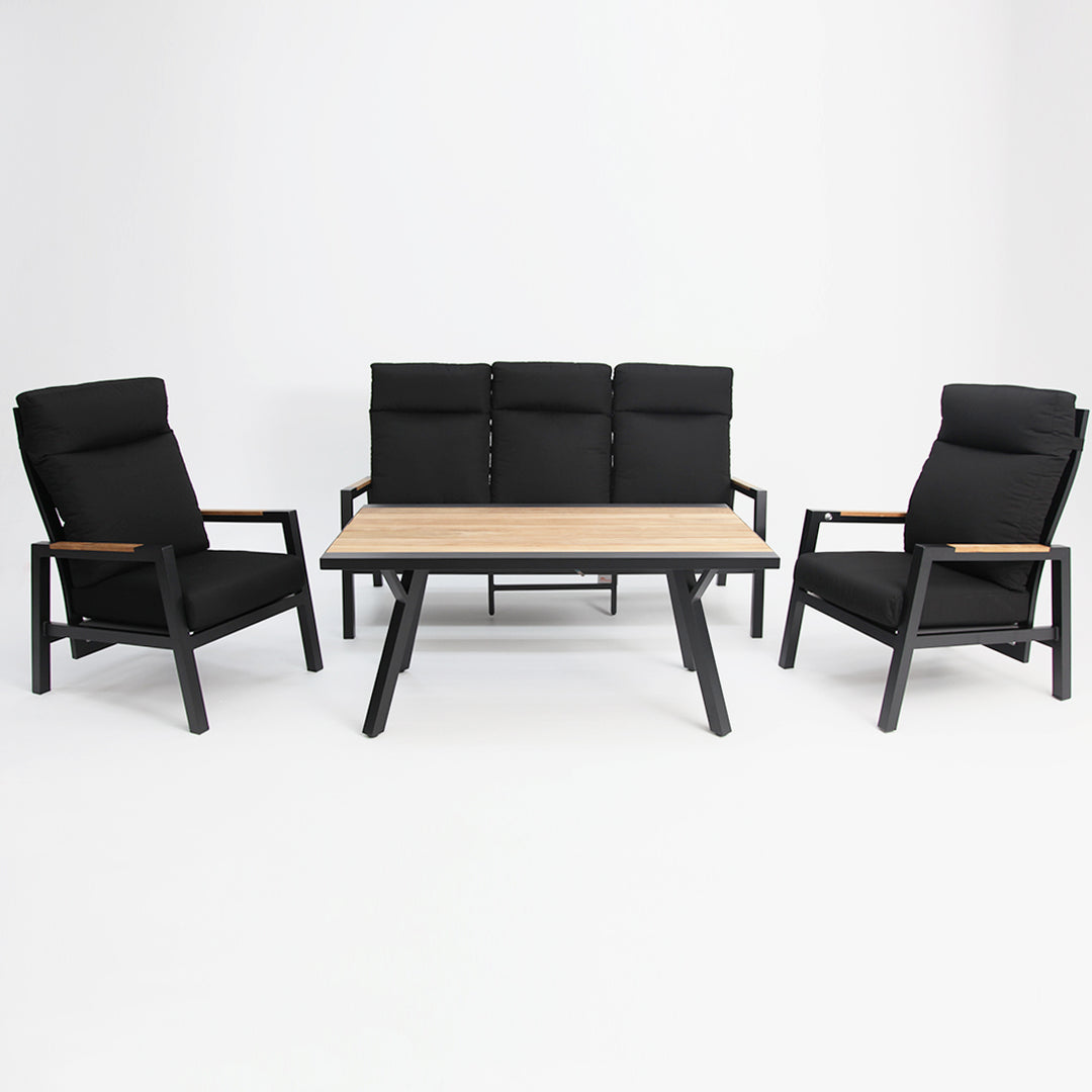 Esperance 4pc Lounge Setting with Sunbrella Fabric and Teak - Black