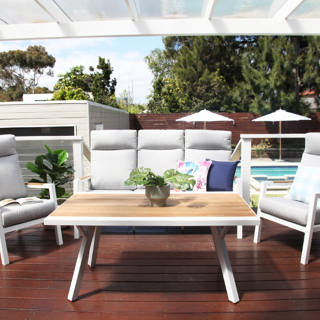 Esperance 4pc Lounge Setting with Sunbrella Fabric and Teak - White