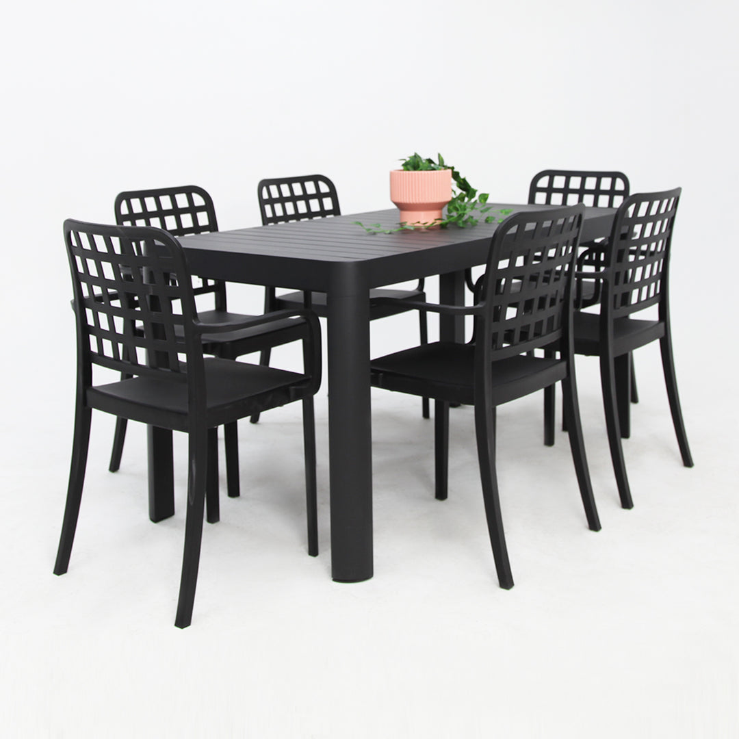 Frankie Azura 7pc Dining Set with Armchairs - Black