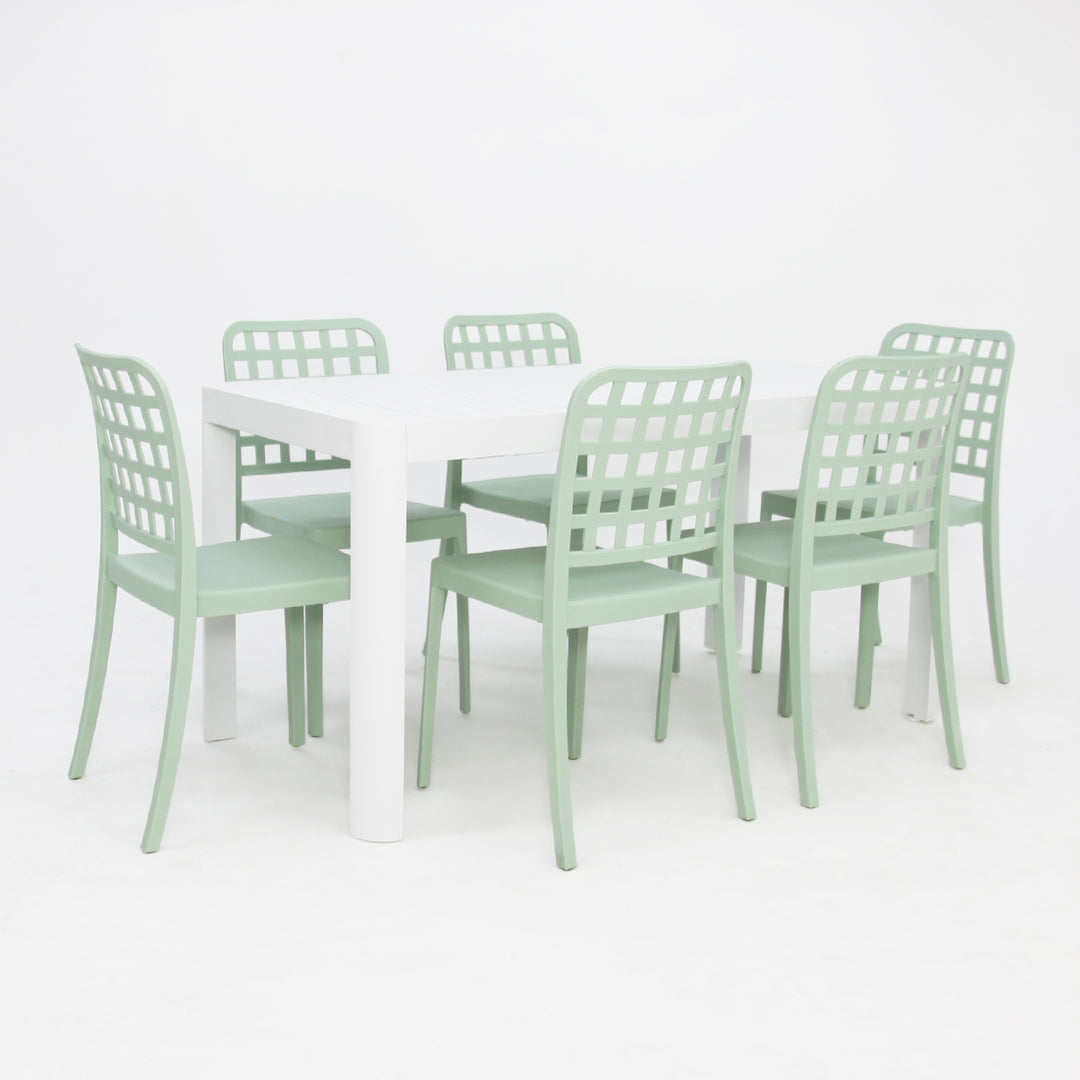 Frankie Azura 7pc Dining Set Armless - White Green