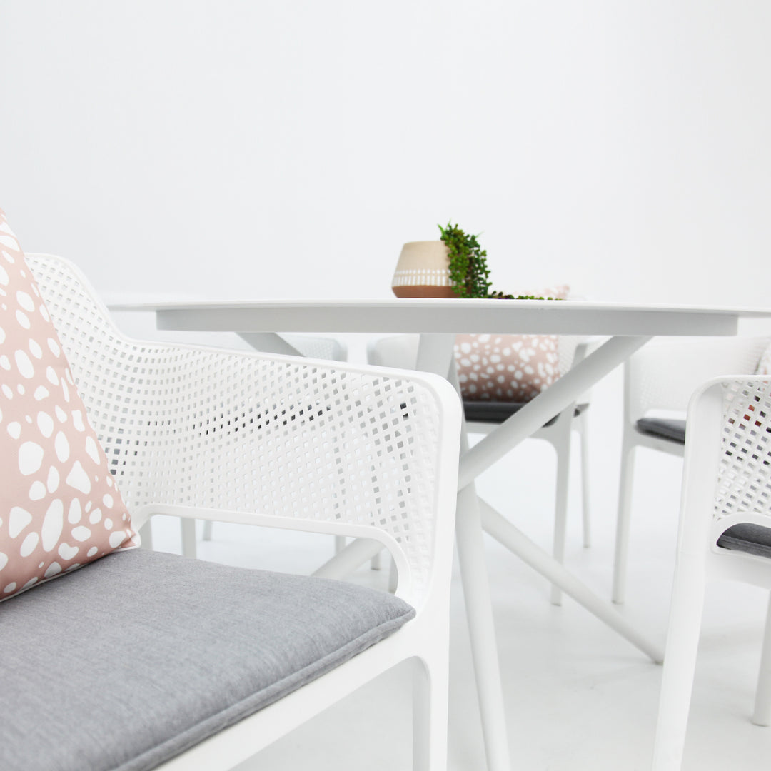 Persia Bailey Armchair Round 7pc Dining Setting - White