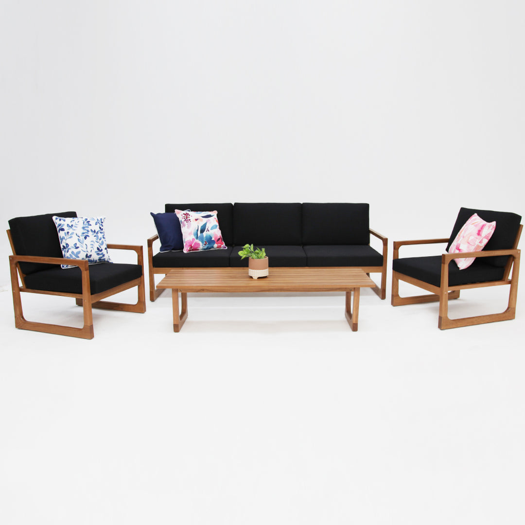 Qube 4pc Timber Lounge Setting - Black