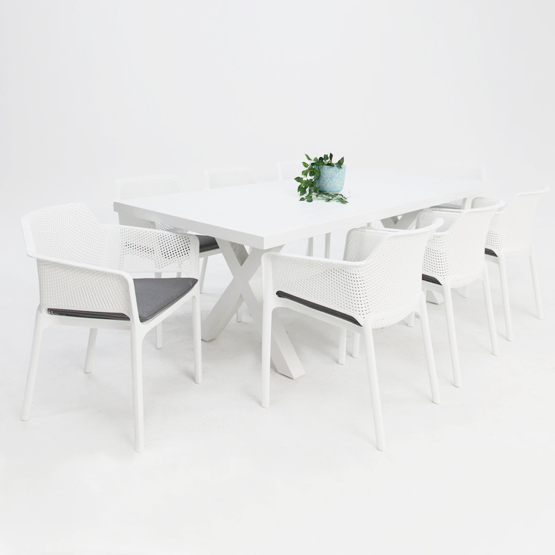 Ravenne Bailey Armchair 9pc Dining Setting - White