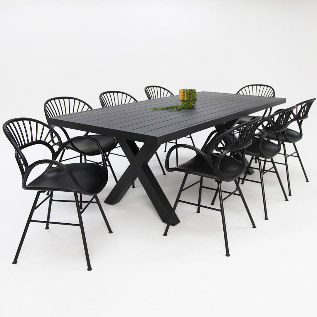 Ravenne Fantail 9pc Dining Setting - Black