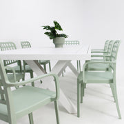 Ravenne Frankie Armchair 9pc Dining Set - White Green