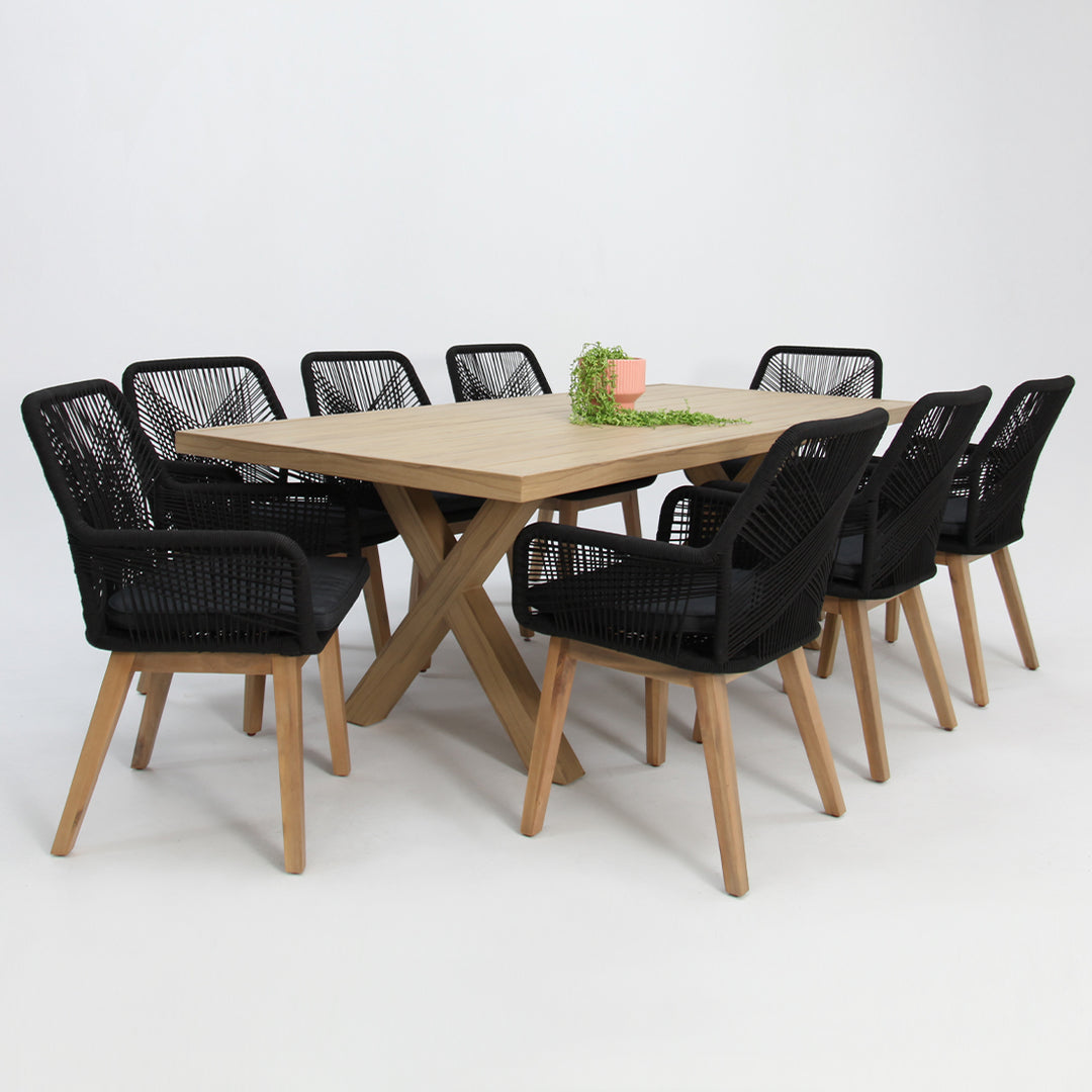 Ravenne Albenga 9pc Dining Setting - Natural/Black