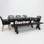 Ravenne Albenga 7pc Dining and Bench Setting - Black