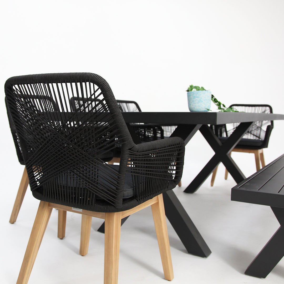 Ravenne Albenga 7pc Dining and Bench Setting - Black