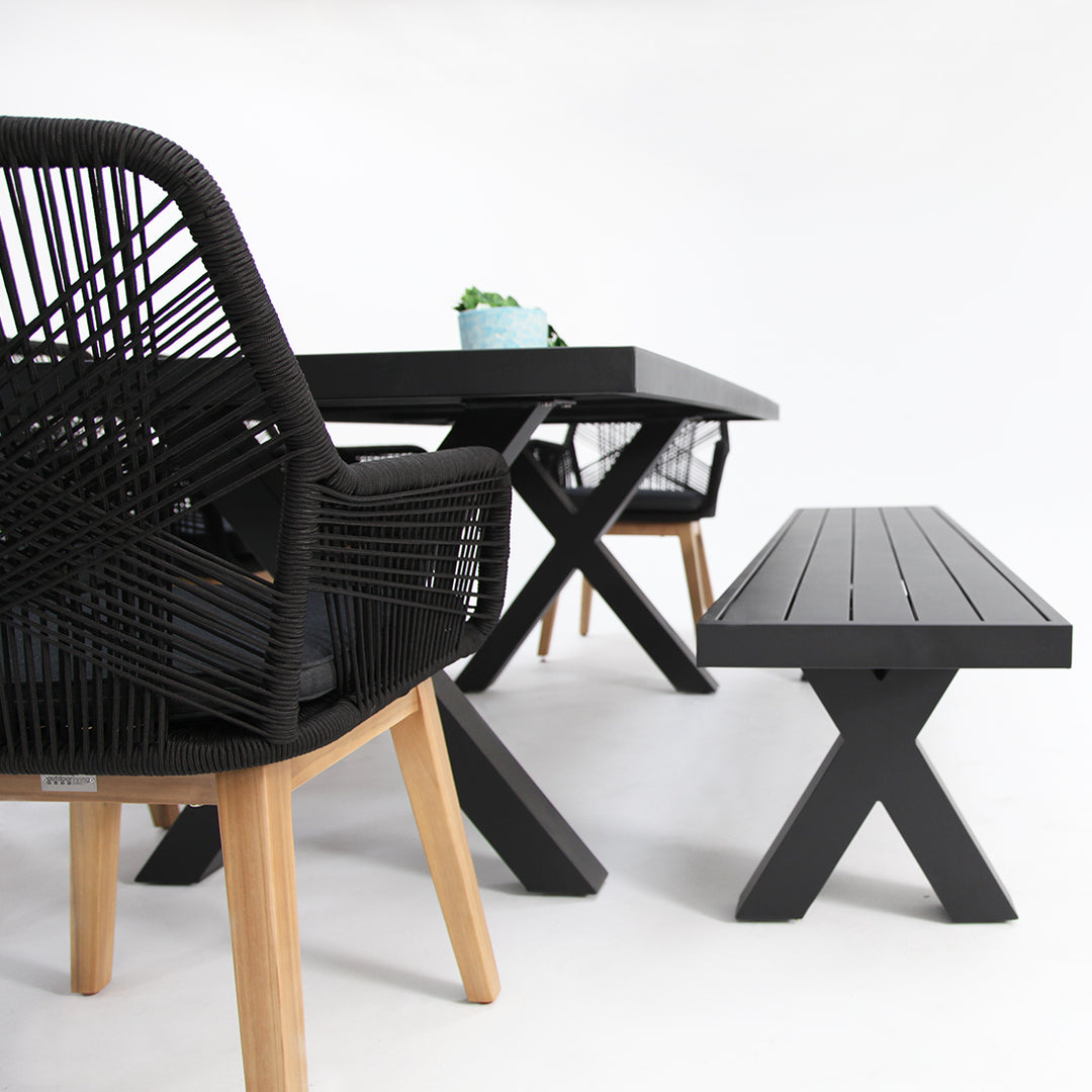 Ravenne Albenga 7pc Dining and Bench Setting - Black