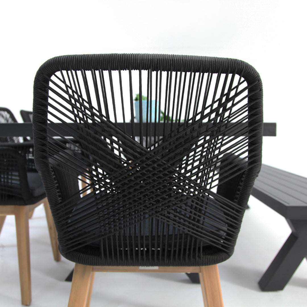 Ravenne Albenga 7pc Dining and Bench Setting - Black