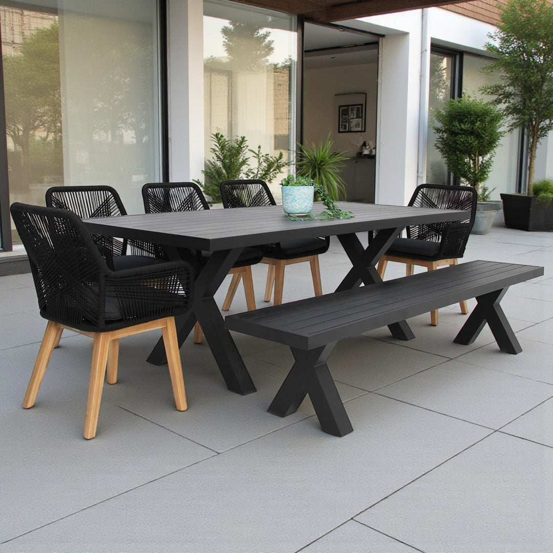 Ravenne Albenga 7pc Dining and Bench Setting - Black