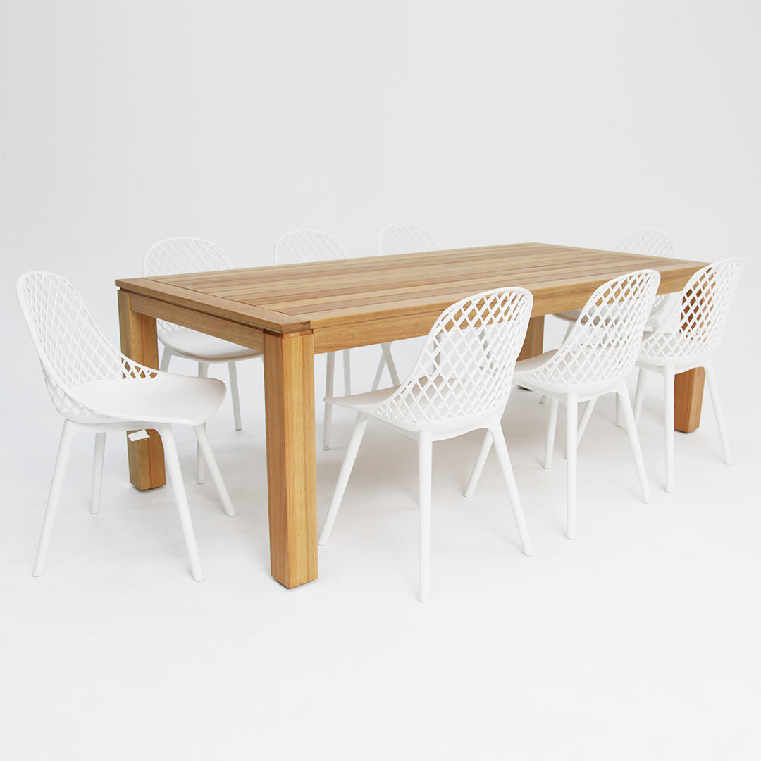Selina Persia 220cm 9pc Dining Setting - White