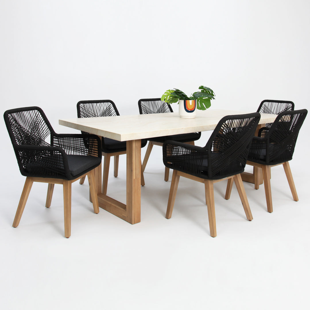 Veltis Albenga 7pc Travertine Dining Setting - Black